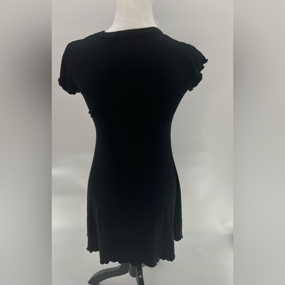 Urban Outfitters BDG Black Ribbed Knit Skater Dress with Ruffled Sleeves Size S - Picture 5 of 7